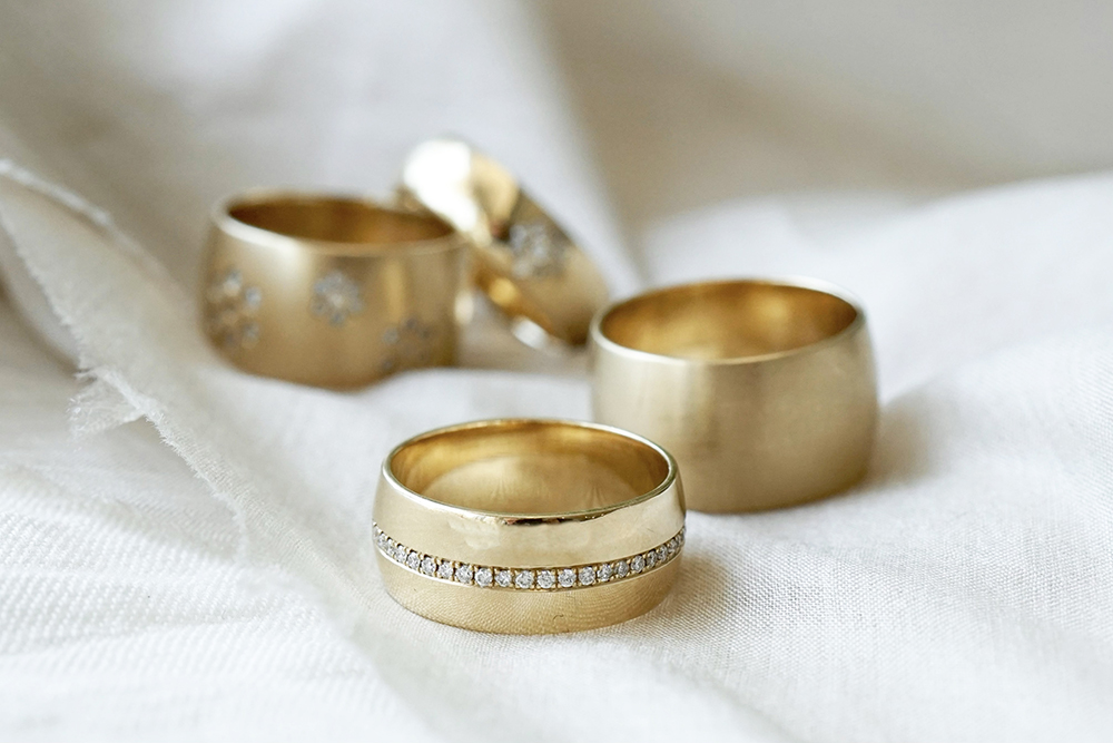 14k wide gold stacking bands