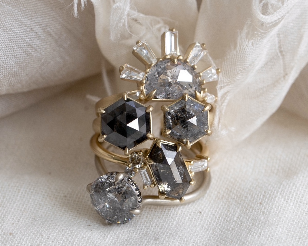 salt and pepper diamond, salt and pepper diamond ring, unique engagement rings