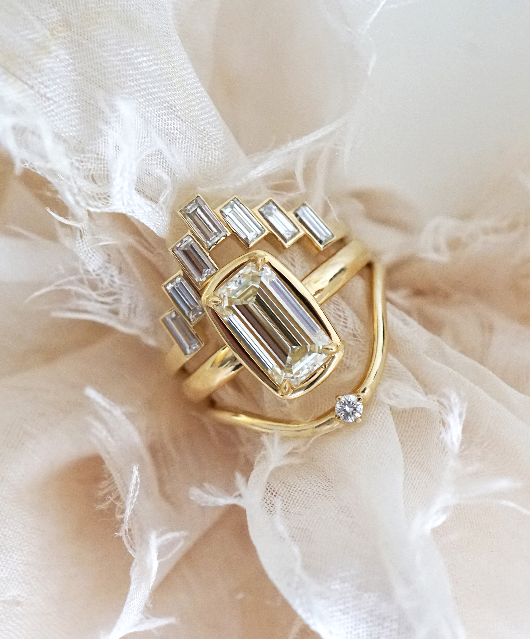emerald cut unique engagement ring