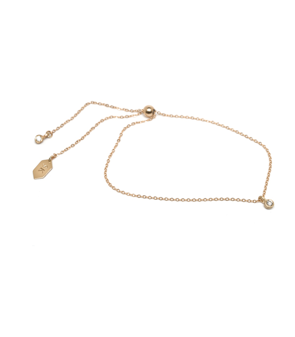 14K Gold Ethically Sourced Diamond Bohemian Sliding Adjustable Bracelet designed by Sofia Kaman handmade in Los Angeles using our SKFJ ethical jewelry process.