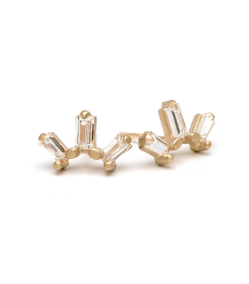 Gold Baguette Diamond Boho Earrings designed by Sofia Kaman handmade in Los Angeles