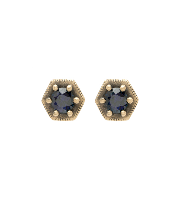 Blue Sapphire Hexagon Earrings