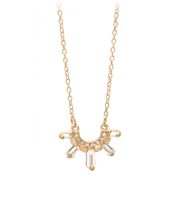 Sunrise Gold Baguette Diamond Boho Necklace designed by Sofia Kaman handmade in Los Angeles