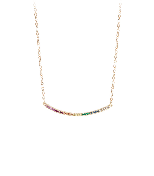 14k Gold Rainbow Sapphire Emerald Pave Diamond Bohemian Ombre Bar Necklace designed by Sofia Kaman handmade in Los Angeles using our SKFJ ethical jewelry process. This piece has been sold and is in the SK Archive.