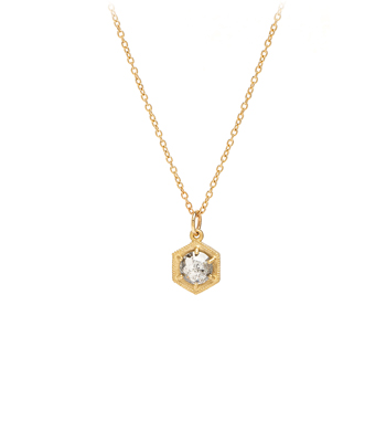 14K Matte Gold Hexagon Rose Cut Diamond layering Boho Necklace designed by Sofia Kaman handmade in Los Angeles