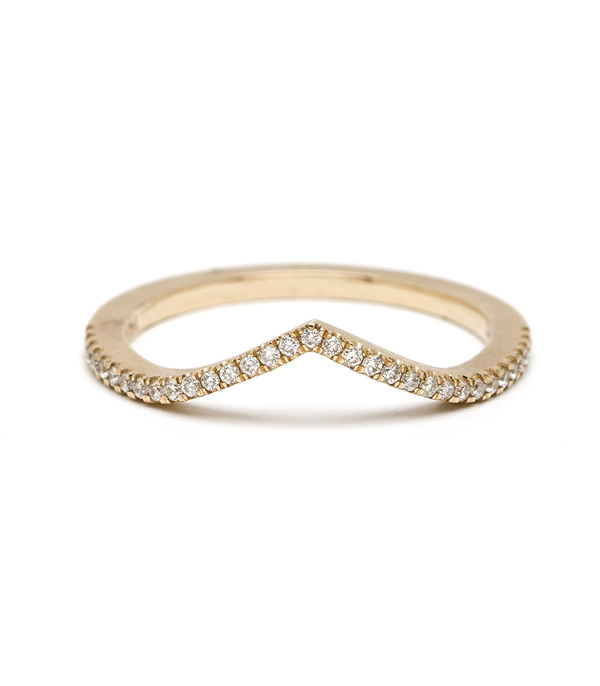 Gold Chevron Pave Diamond Stacking Ring Bohemian Wedding Band designed by Sofia Kaman handmade in Los Angeles using our SKFJ ethical jewelry process.