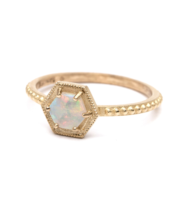 Opal Hexagon Bohemian Stacking Ring