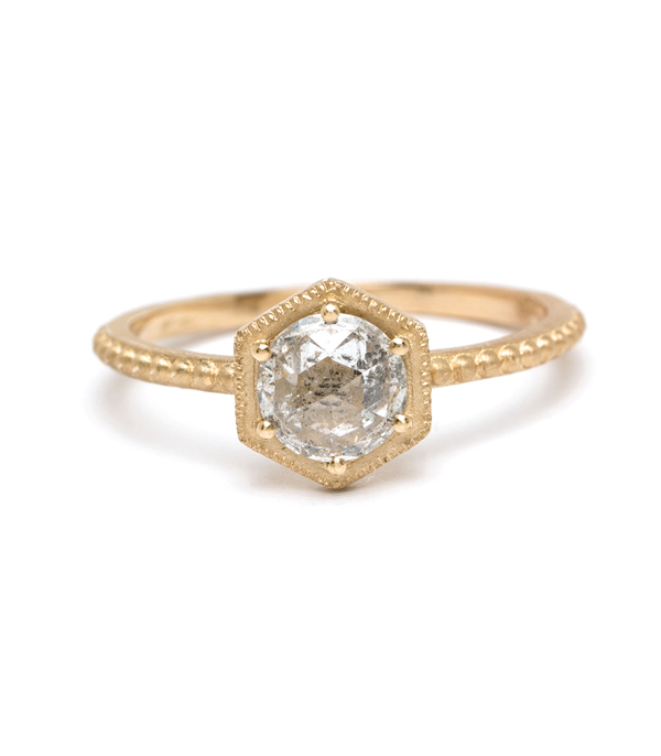 Salt And Pepper Hexagon Rose Cut Diamond Engagement Ring