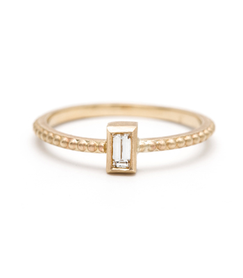 Beaded Nail Head Baguette Diamond Stacking Ring designed by Sofia Kaman handmade in Los Angeles