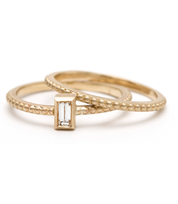 Beaded Stacking Band With Vertical Diamond Baguette
