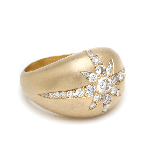 Gold Starburst Dome Cocktail Ring With Pave Diamonds