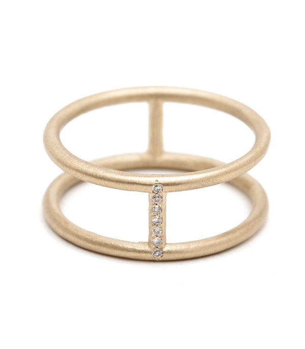 Gold Double Banded Micropave Diamond Stacking Ring