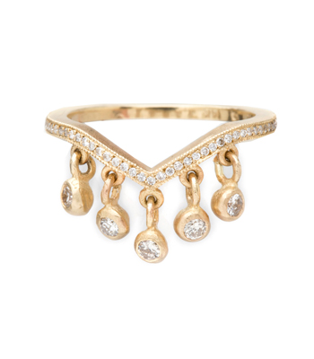 Gold Pave Diamond Fringe Chevron Stacking Ring Bohemian Wedding Band designed by Sofia Kaman handmade in Los Angeles