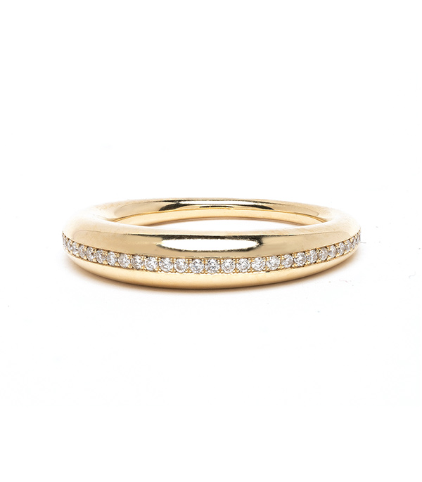 14K Gold and Diamond Crescent Wedding Band for Engagement Rings for Women designed by Sofia Kaman handmade in Los Angeles using our SKFJ ethical jewelry process.
