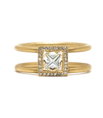 Princess Cut Diamond Bohemian Engagement Ring designed by Sofia Kaman handmade in Los Angeles