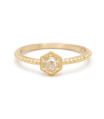 Hexagon Rose Cut Diamond Bohemian Engagement Ring designed by Sofia Kaman handmade in Los Angeles