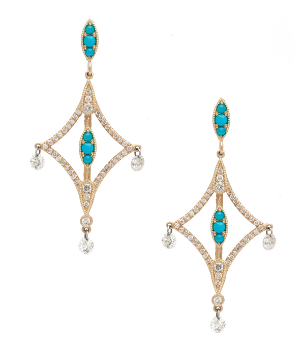 Pixie Earrings With Turquoise And Diamonds
