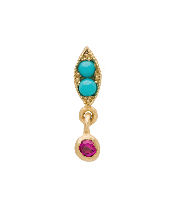 Nature Inspired 14k Gold Turquoise Pink Sapphire Single Earring