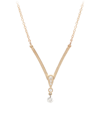 Gold Layering Bohemian V Drop Diamond Necklace designed by Sofia Kaman handmade in Los Angeles