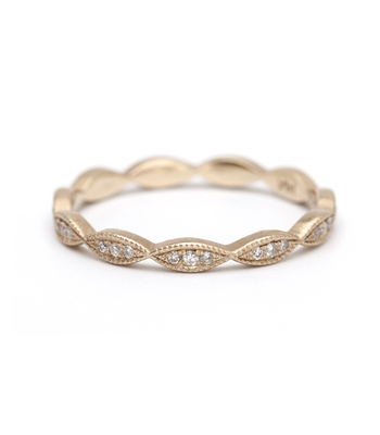 Vintage inspired Bohemian Pave Set Bridal Diamond Stacking Ring designed by Sofia Kaman handmade in Los Angeles