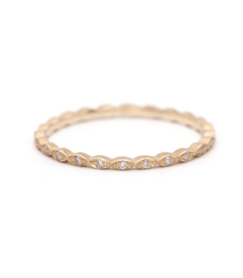 Vintage Inspired Petite Gold Diamond Bohemian Eternity Stacking Wedding Band designed by Sofia Kaman handmade in Los Angeles