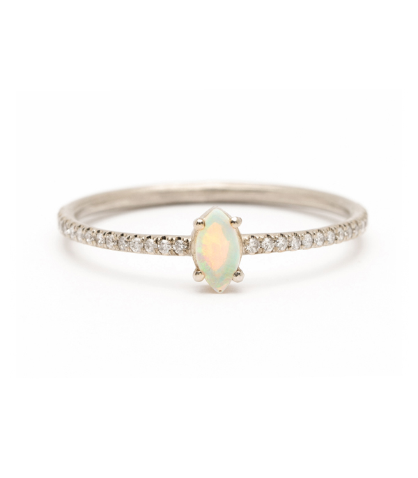 14K Gold Marquis Opal Pave Diamond Band Boho Engagement Ring Stacking Band designed by Sofia Kaman handmade in Los Angeles using our SKFJ ethical jewelry process. This piece has been sold and is in the SK Archive.