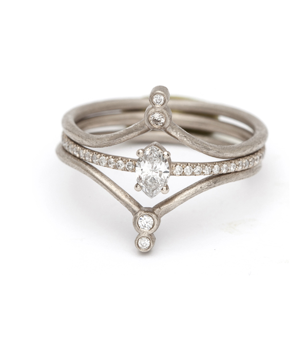 Petite Marquis Solitaire With Diamond Band Stacked