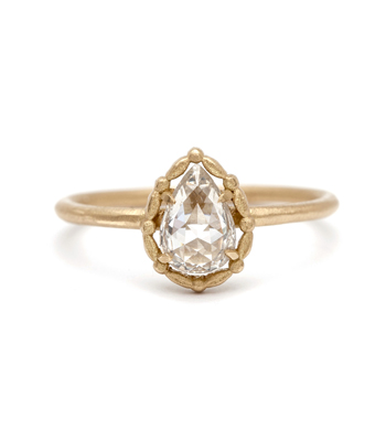 Pear Shape Rose Cut Diamond Bohemian Engagement Ring designed by Sofia Kaman handmade in Los Angeles