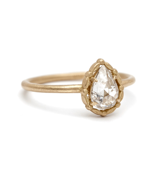 Leafy Halo Solitaire Pear Rose Cut