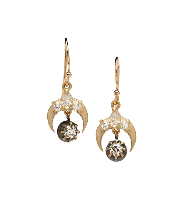 Handmade crescent moon earrings Bohemian earrings Moonstone earrings Artisan moon earrings Crescent earrings