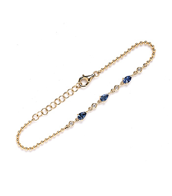 14K Gold Bracelet with Blue Sapphires Gift for the Bride designed by Sofia Kaman handmade in Los Angeles