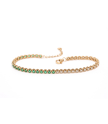 14K Gold Bracelet with half Diamonds and half Emerald. Makes a Great Gift for Mom or Emerald May Birthstone Birthday Gift designed by Sofia Kaman handmade in Los Angeles