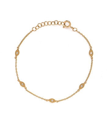 14K Gold Bohemian Chain Bracelet with Diamond Set Evil Eye for Protection designed by Sofia Kaman handmade in Los Angeles