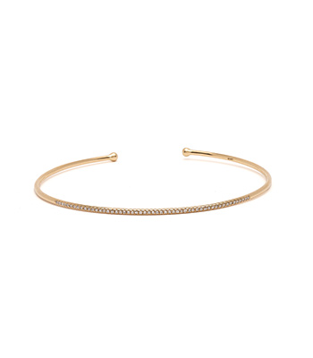 14K Gold Classic Wire Bracelet with Round Brilliant Cut Diamonds for Stacking with other Bracelets designed by Sofia Kaman handmade in Los Angeles