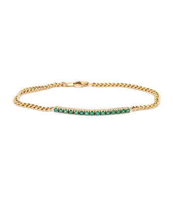 14k Gold and Emerald Bracelet for Unique Engagement Rings designed by Sofia Kaman handmade in Los Angeles