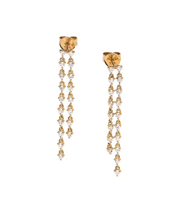 14k Gold Prong Set Diamond Dangle Earrings for 3 Carat Diamond Ring designed by Sofia Kaman handmade in Los Angeles using our SKFJ ethical jewelry process.