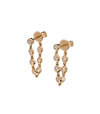 14K Gold Diamond Chain Earrings for Stylish Brides who want Boho Engagement Rings designed by Sofia Kaman handmade in Los Angeles