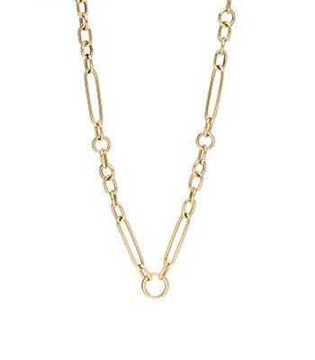 14k Yellow Shiny Gold Paperclip and Round Link Layering Chain for 1 Carat Diamond ring designed by Sofia Kaman handmade in Los Angeles