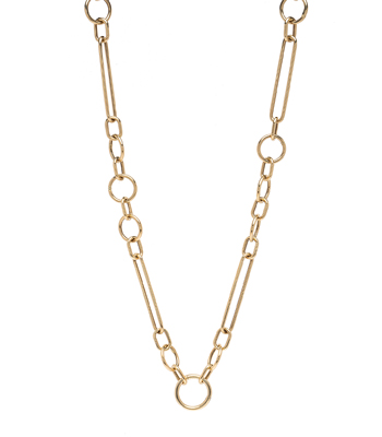 14k Shiny Yellow Gold 18 inch Paperclip and Round Link Chain for 2 Carat Diamond Ring designed by Sofia Kaman handmade in Los Angeles