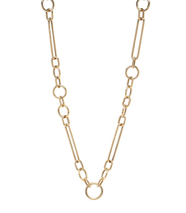 14k Shiny Yellow Gold 18 inch Paperclip and Round Link Chain for 2 Carat Diamond Ring designed by Sofia Kaman handmade in Los Angeles using our SKFJ ethical jewelry process.