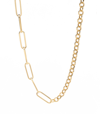 14K Shiny Yellow Gold Paperclip and Round Link Chain for 3 Carat Ring designed by Sofia Kaman handmade in Los Angeles