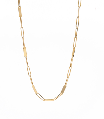 14K Shiny Yellow Gold Paperclip Chain for 1 Carat Diamond Ring designed by Sofia Kaman handmade in Los Angeles