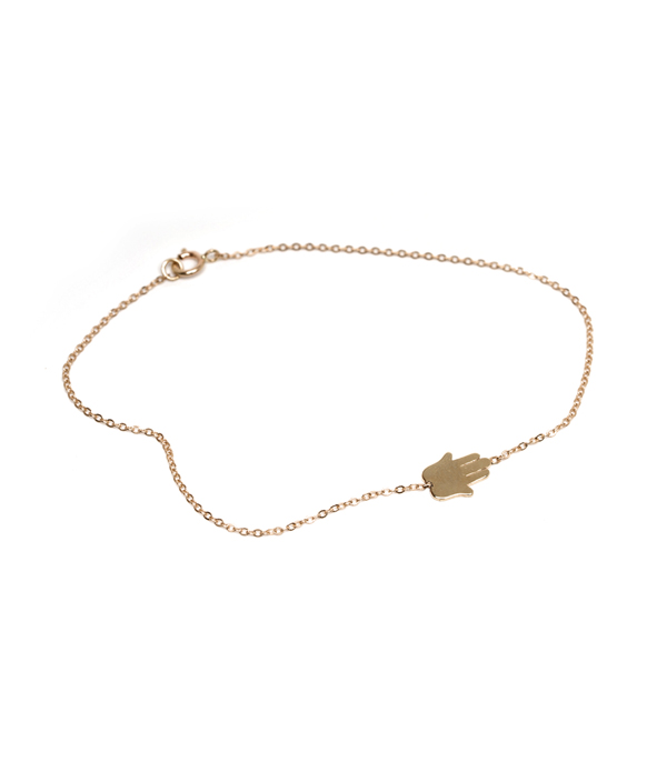 14K Gold Hamsa Good Luck Charm Bracelette designed by Sofia Kaman handmade in Los Angeles using our SKFJ ethical jewelry process.