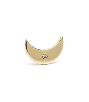 14K Shiny Yellow Gold Diamond Accent Tiny Crescent Moon Single Stud Earring Gift for Mixing and Matching designed by Sofia Kaman handmade in Los Angeles