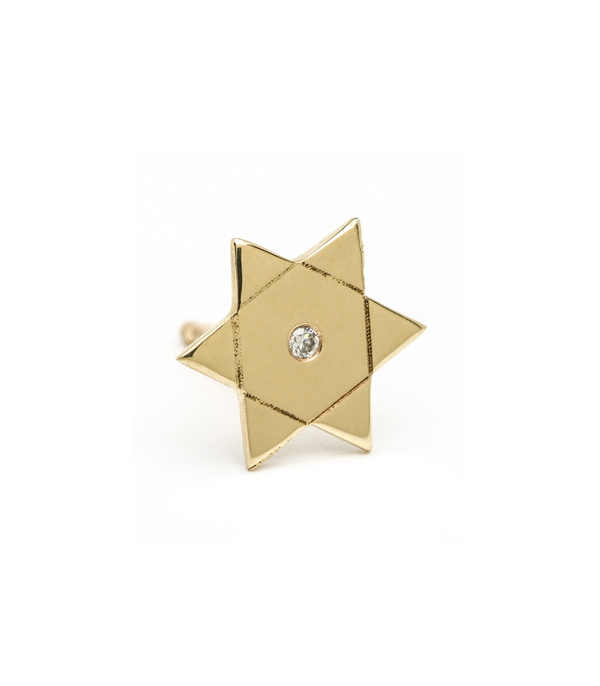 14K Shiny Yellow Gold Diamond Accent Star of David Single Stud Earring Gift Perfect for Mixing and Matching designed by Sofia Kaman handmade in Los Angeles using our SKFJ ethical jewelry process.