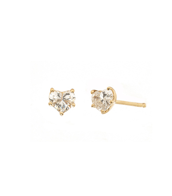 Diamond Heart Earring Studs for Unique Engagement Rings designed by Sofia Kaman handmade in Los Angeles