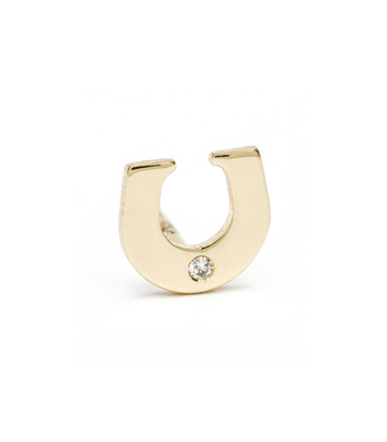 14K Shiny Yellow Gold Diamond Accent Lucky Horse Shoe Charm Single Stud Earring Perfect for Mixing And Matching Gift Idea designed by Sofia Kaman handmade in Los Angeles
