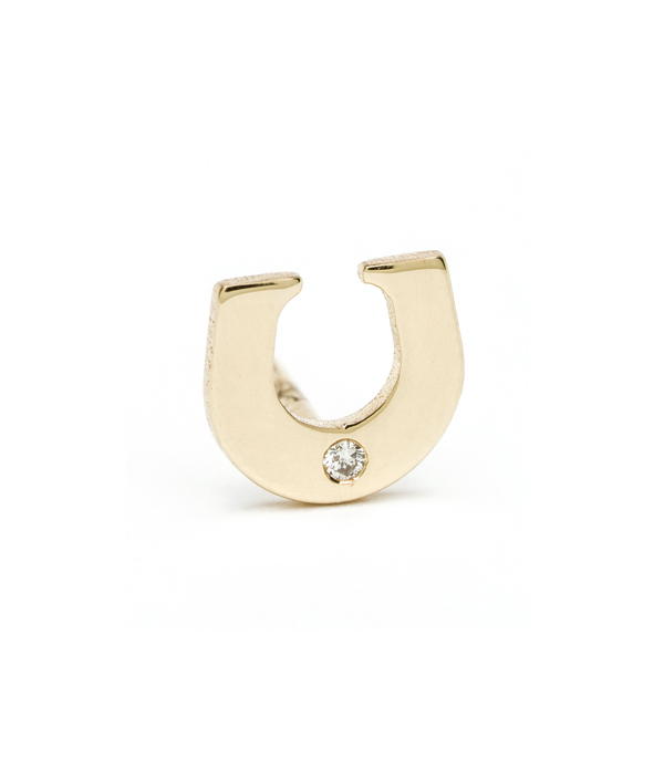 14k Gold Diamond Accent Horse Shoe Charm Earring
