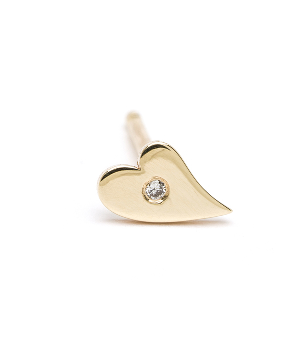 14k Gold Diamond Accent Dainty Heart Charm Stud Earring