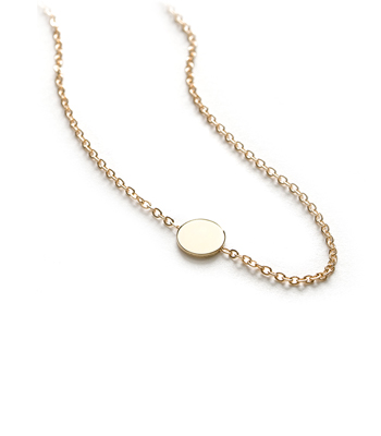 14k Shiny Yellow Gold Infinity Disc Mini Charm Necklace Perfect for Gift designed by Sofia Kaman handmade in Los Angeles